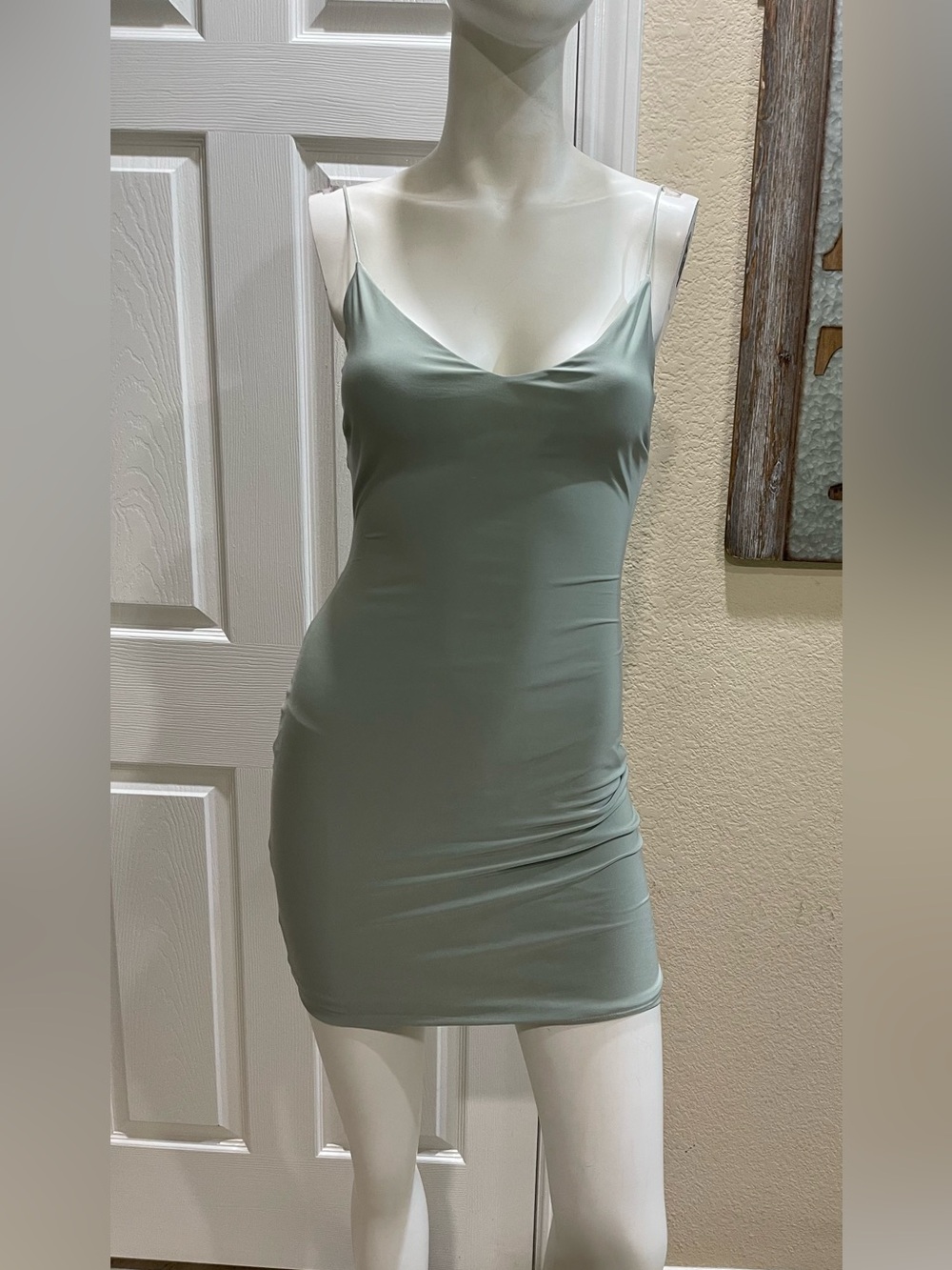 RUDA Sage Green Bodycon Mini Spaghetti Straps Dress Size Small
